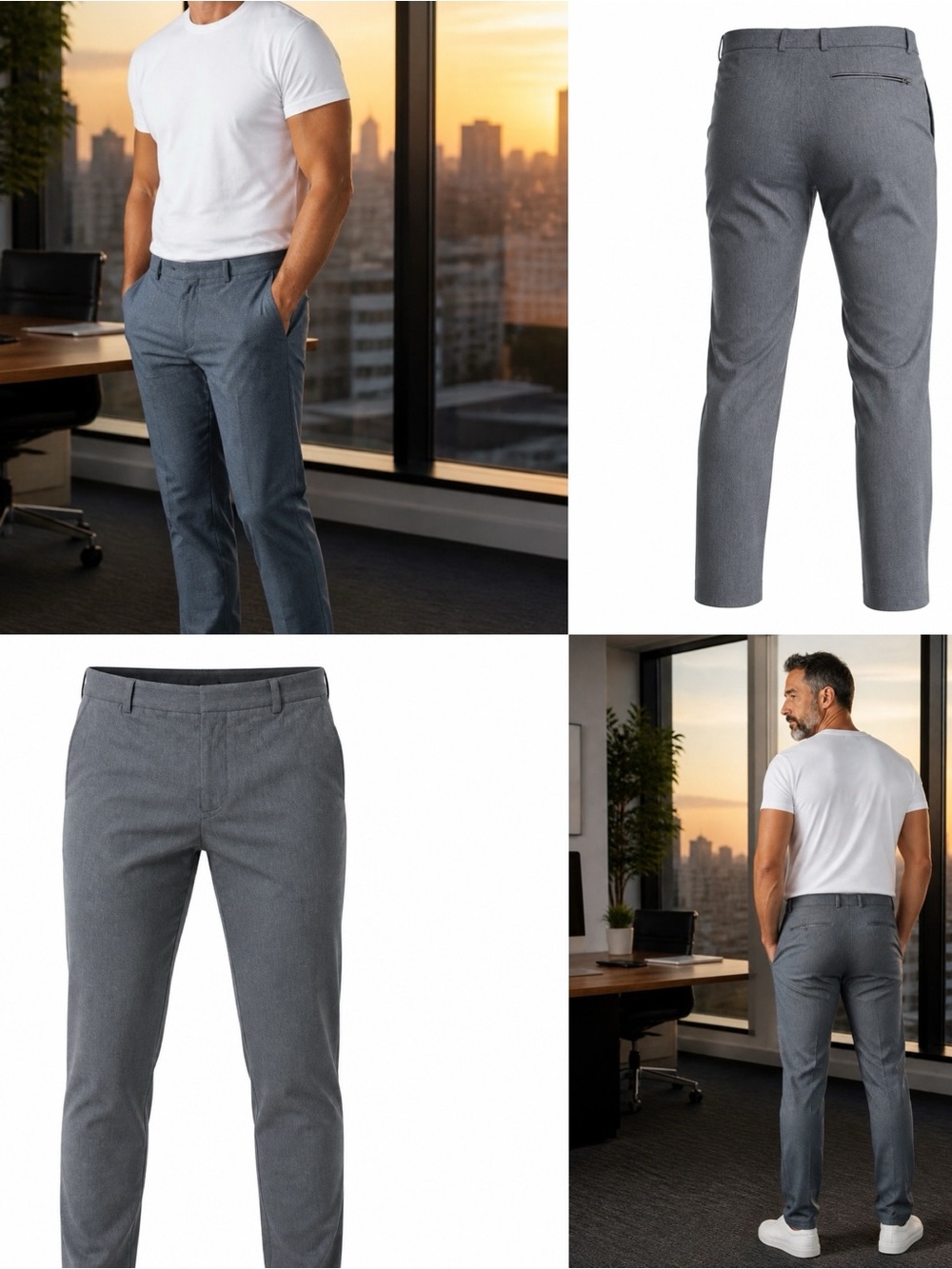 360 Flex Heather Gray Slim Fit Chino Pants 34x32 Men's Stretch Back Zip Pockets